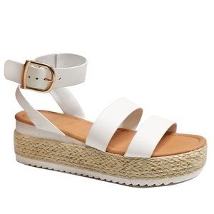 New White Open Toe Espadrille Flatform Sandals